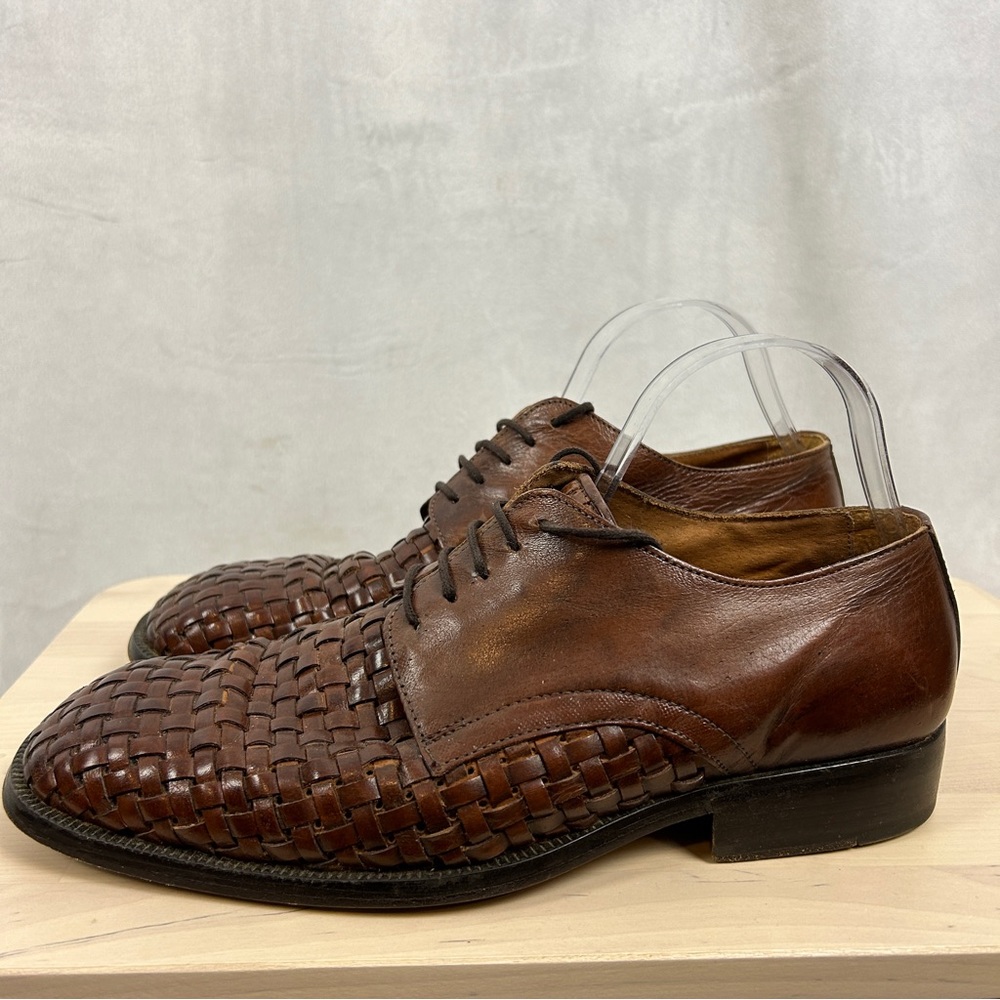 VARESE Italian Leather Woven Square Toe Lace Up Dress‎ Shoes Size 9